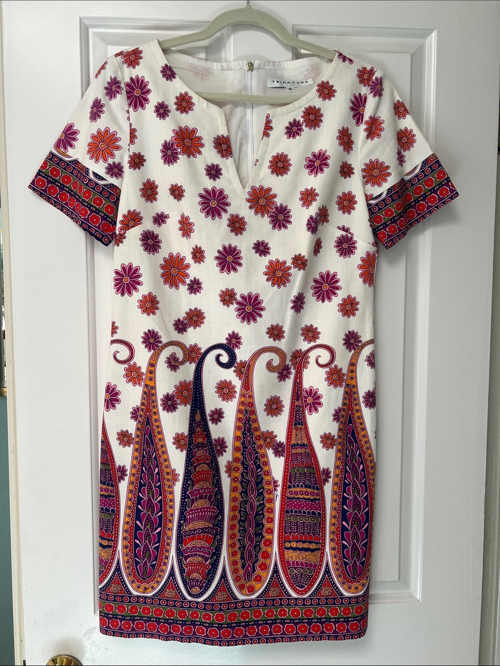 Trina Turk White Mini Dress with Pink & Orange Paisley Floral Print